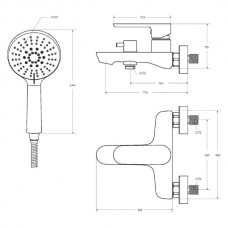 Set Baterie Baie/Duș, OLIM Design, Seria NOVA, Material INOX SUS304, Aerator NEOPERL Switzerland, Cartuș Ceramic, Aur Polisat