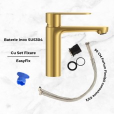 Set Baterie lavoar baie, OLIM Design, Seria NOVA, Material INOX SUS304, Aerator NEOPERL Switzerland, Cartuș Ceramic, Aur Polisat