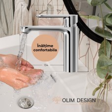 Set Baterie lavoar baie, OLIM Design, Seria NOVA, Material INOX SUS304, Aerator NEOPERL Switzerland, Cartuș Ceramic, Crom