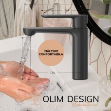Set Baterie lavoar baie, OLIM Design, Seria NOVA, Material INOX SUS304, Aerator NEOPERL Switzerland, Cartuș Ceramic, Negru Mat