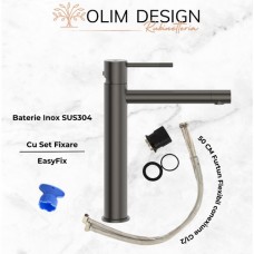 Set Baterie lavoar baie, OLIM Design, Seria RELAX, Material INOX SUS304, Aerator NEOPERL Switzerland, Cartuș Ceramic, Gun Metal