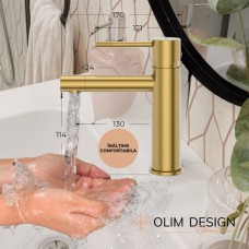 Set Baterie lavoar baie, OLIM Design, Seria RELAX, Material INOX SUS304, Aerator NEOPERL Switzerland, Cartuș Ceramic, Aur Polisat