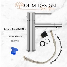 Set Baterie lavoar baie, OLIM Design, Seria RELAX, Material INOX SUS304, Aerator NEOPERL Switzerland, Cartuș Ceramic, Crom
