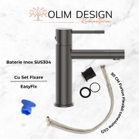 Set Baterie lavoar baie, OLIM Design, Seria RELAX, Material INOX SUS304, Aerator NEOPERL Switzerland, Cartuș Ceramic, Gun Metal