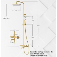 Set Coloană Duș, OLIM Design, Seria NOVA, Material INOX SUS304, Aerator NEOPERL Switzerland, Cartuș Ceramic, Aur Polisat