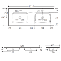 Lavoar dublu OLIM Design, Seria Onda, 120x46 cm