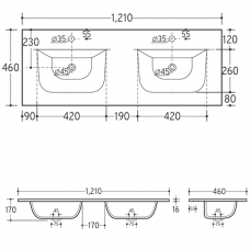 Lavoar dublu OLIM Design, Seria Sorriso, 120x46 cm