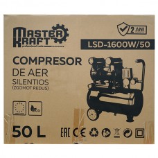 Compresor de aer 50L, 1.2 kW, 2 cilindri, fără ulei MasterKraft LSD-1600W/50 Silențios