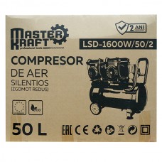 Compresor de aer 50L, 2.4 kW, 4 cilindri, fără ulei MasterKraft LSD-1600W/50/2 Silențios