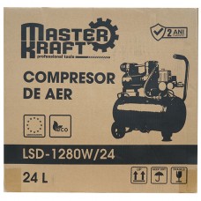 Compresor de aer 24L, 0.7 kW, 2 cilindri, fără ulei MasterKraft LSD-1280W/24 Silențios